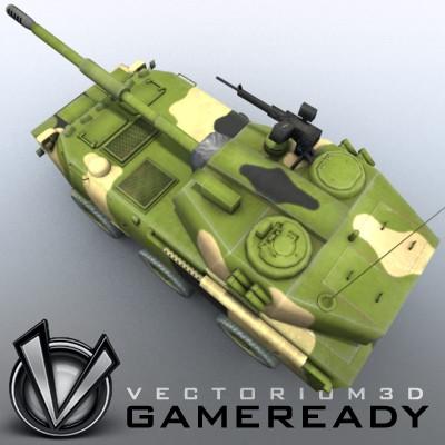 3D Model of Game-ready model of Chinese PTL02 100mm Wheeled Assault Gun - 3D Render 2